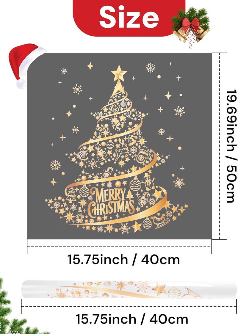 Nullyda Christmas Tree Window Clings for Glass, 19.69 * 15.75 Inch Large Golden Snowflake & Tree Decals, Removable Sticker for Glass Wall Mural Door Showcase DIY Christmas Decor - 2 Pack (Style A) - Image 4